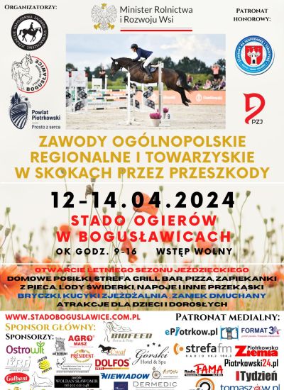 Otwarcie Letniego Sezonu Jeździeckiego 12-14.04.24 Zawody Ogólnopolskie, Regionalne i Towarzyskie w Skokach przez przeszkody