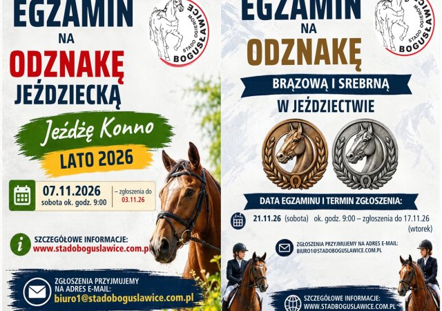 EGZAMINY NA ODZNAKĘ JEŻDŻĘ KONNO / BRĄZOWĄ I SREBRNĄ ODZNAKĘ W JEŹDZIECTWIE