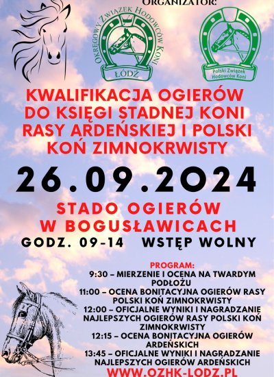 26.09.24 Kwalifikacja Ogierów do Księgi Stadnej Koni Rasy Ardeńskiej i Polski Koń Zimnokrwisty