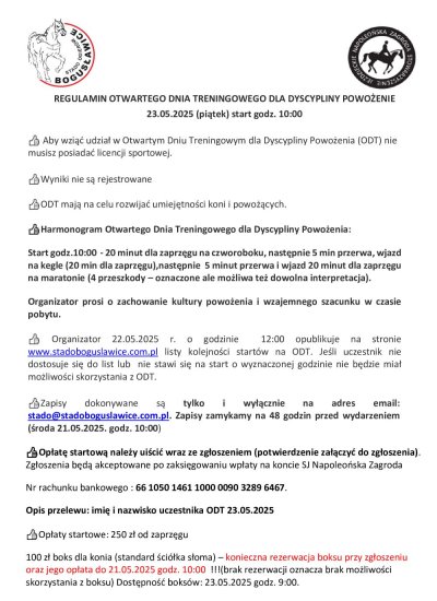 23.05.25 Otwarty dzień Treningowy dla Powożenia